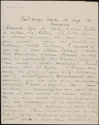 P. Pollarini autograph letter signed, in Italian, to [Emilio Coda?] Fort Dodge, Iowa, August 15, 1921
