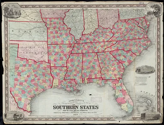 Johnson's new rail road & county copper plate map of the Southern States from the latest and best information