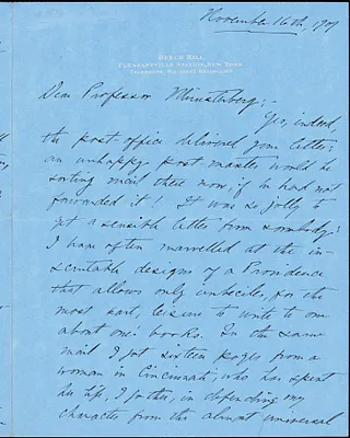 Bacon, Josephine Daskam, 1876-1961 autograph letter signed to Hugo Münsterberg, Pleasantville, N.Y., 16 November 1909