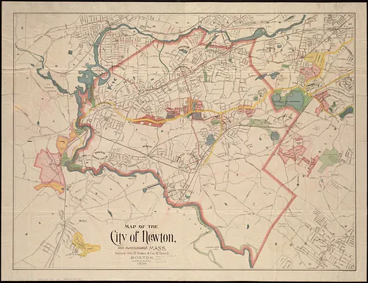 Map of the city of Newton, and surroundings, Mass