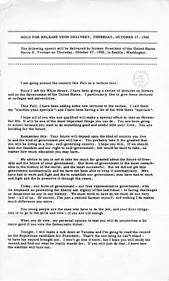 Press Release, Speech of Former President Harry S. Truman, Seattle, Washington