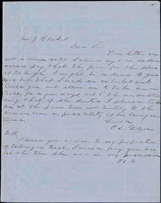 T. L. Gelzer, Summerville, S.C., autograph letter signed to Ziba B. Oakes