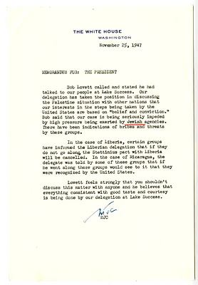 Memorandum from Matthew Connelly to President Harry S. Truman