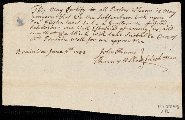 Rebecca Newton indentured to apprentice with Elisha Savit [Savet] of Braintree, 5 June 1753