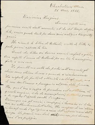 Bartolomeo Vanzetti autographed letter signed to Luigia Vanzetti, Charlestown, 26 November 1922