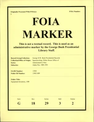 Equipment Inventory 5/89 [OA 8484]
