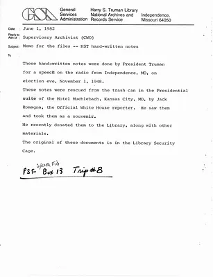 Handwritten Draft Remarks of President Harry S. Truman with Related Materials