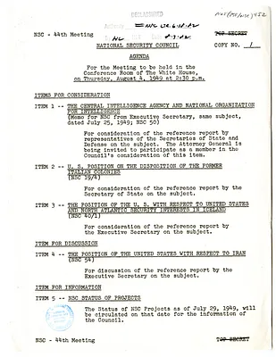 Agenda, Forty-Fourth Meeting of the National Security Council