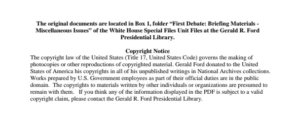 First Debate: Briefing Materials - Miscellaneous Issues