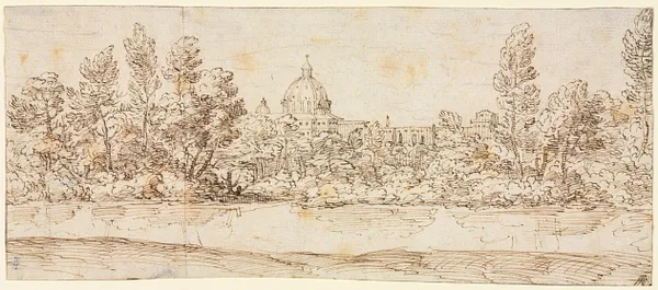 River Landscape with View of St. Peter's Basilica