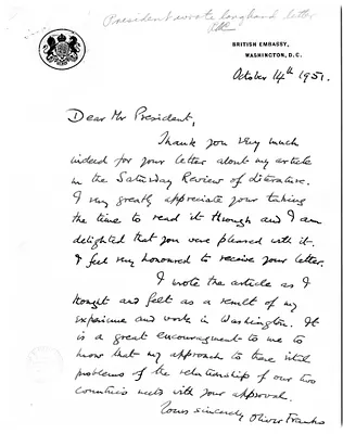 Letter from Sir Oliver Franks to President Harry S. Truman