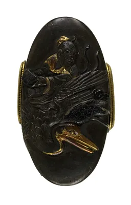 Kashira with the Chinese Immortal Jofuku Riding a Crane