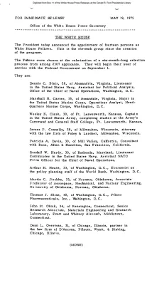 President Appoints Fourteen People as White House Fellows [Position Appointments and Resignations]