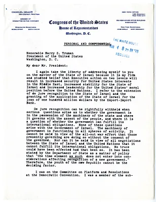 Letter from Congressman Emanuel Celler to President Harry S. Truman