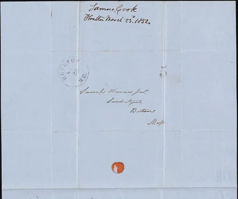 Samuel Cook to Samuel Warner, 23 March 1852