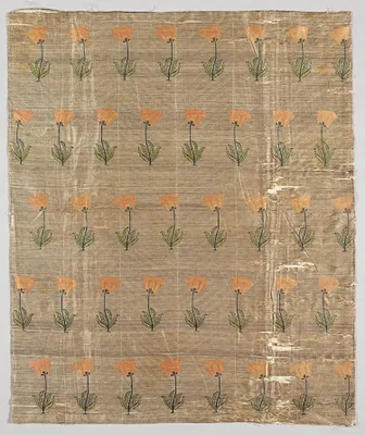 Textile with field of poppies on a golden ground