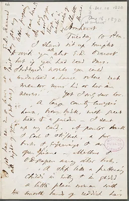 Thomas Wentworth Higginson, Amherst, Mass., autograph letter to Mary Channing Higginson, 16 August 1870