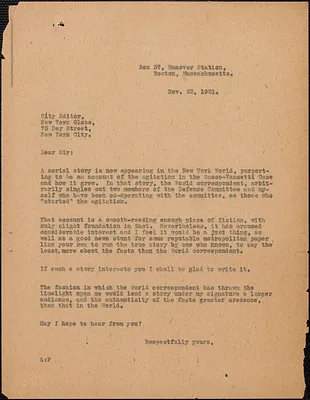 [Eugene Lyons] typed letter (copy) to City Editor, The New York Globe, Boston, Mass., November 22, 1921