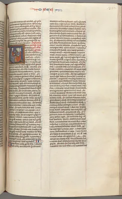 Fol. 350r, Hosea, historiated initial V, Hosea preaching to three men.