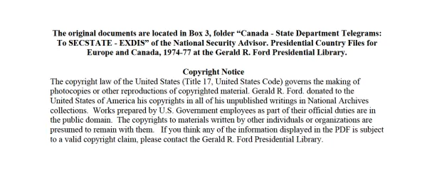 Canada - State Department Telegrams: To SECSTATE - EXDIS