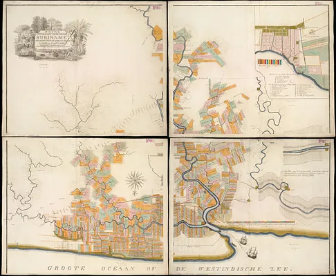 Nieuwe special kaart van de colonie Suriname met de tot culture gebragt zyn de landen en plantagien eerbiedigst opgedragen aan alle geinteresseerdens op en ingezetenen der gemelde colonie