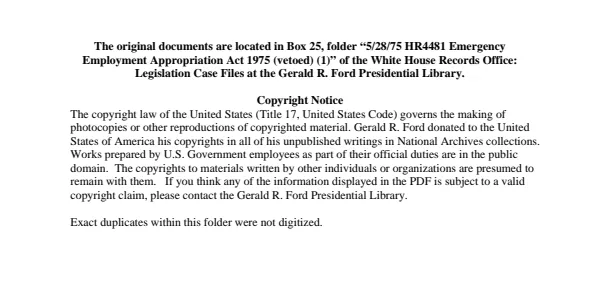1975/05/28 HR4481 Emergency Employment Appropriation Act 1975 (vetoed) (1)