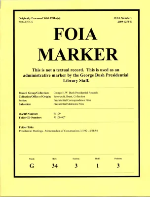 Presidential Meetings--Memorandum of Conversations 3/3/92-4/28/92