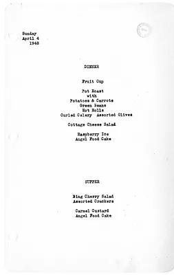 White House Dinner and Supper Menu