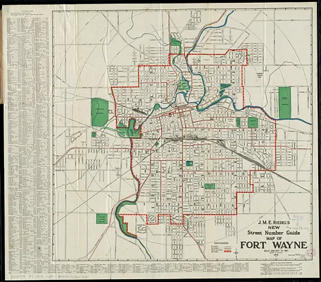 J.M.E. Riedel's new street number guide map of Fort Wayne
