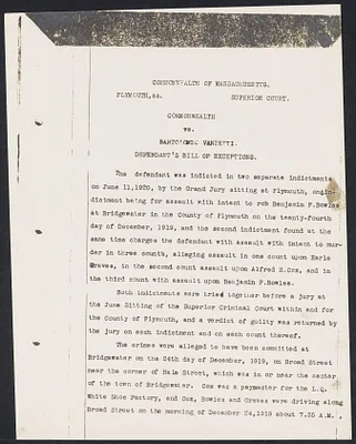 Herbert Brutus Ehrmann Papers, 1906-1970. Sacco-Vanzetti. Plymouth trial notes. Box 14, Folder 3, Harvard Law School Library, Historical & Special Collections