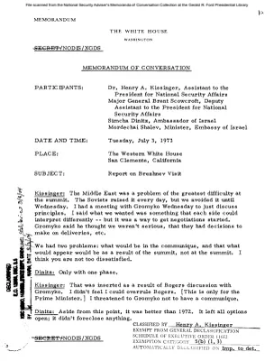 July 3, 1973 - Kissinger, Israeli Ambassador Simcha Dinitz