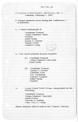 White House Packing List, Box #20