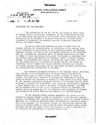 Memorandum from Rear Admiral R. H. Hillenkoetter to President Harry S. Truman, with Attachment