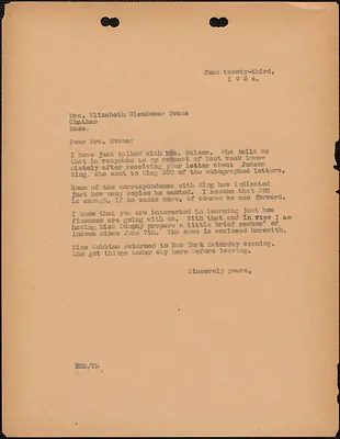 [Fred H. Moore] typed letter (copy) to Elizabeth Glendower Evans, [Boston, Mass.], June 23, 1924