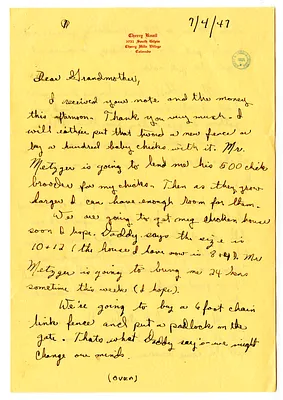 Letter from David Wallace to Madge Gates Wallace