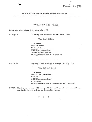 Pools for Thursday, February 26, 1976 [Pool Assignments]