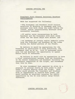Memorandum from George Springsteen to Brent Scowcroft, Regarding Possible High-Level Activities in Connection with the Apollo-Soyuz Test Project