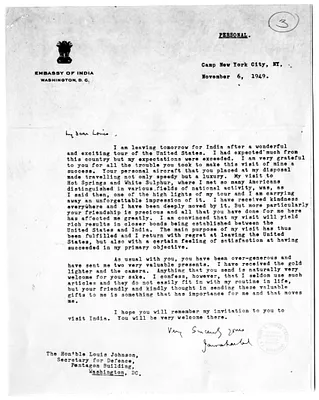 Letters from Jawaharlal Nehru to Secretary of Defense Louis Johnson