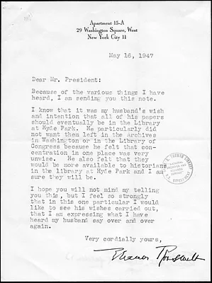 Letter from Eleanor Roosevelt to Harry S. Truman
