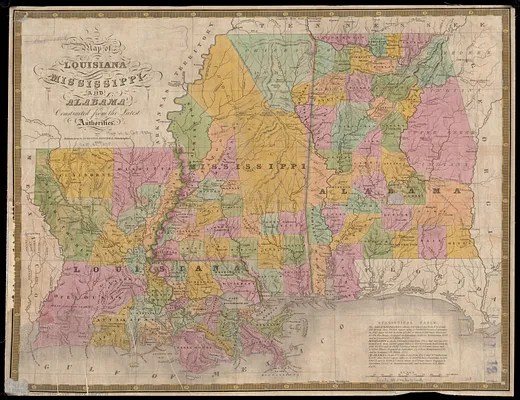 Map of Louisiana, Mississippi and Alabama