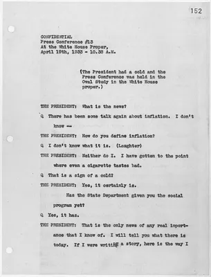 The Thirteenth Press Conference of President Franklin D. Roosevelt