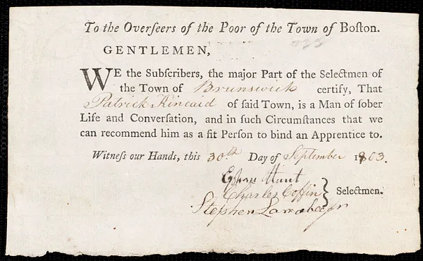 John Clarke indentured to apprentice with Patrick Kincaid of Brunswick, 11 October 1803