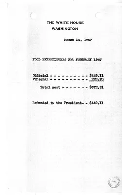 Memorandum, Food Expenditures for February 1947