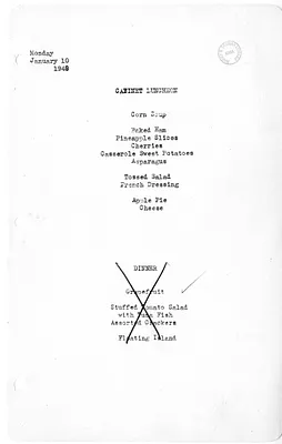 White House Luncheon and Dinner Menu