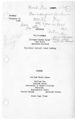 White House Luncheon and Dinner Menu