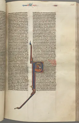 Fol. 136r, Kings IV, historiated initial P, Ahaziah falling from a tower