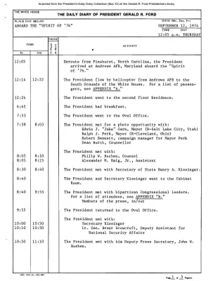 President Gerald R. Ford's Daily Diary, September 12, 1974
