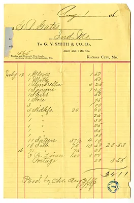 Bill and Receipt from G. Y. Smith to George P. Gates