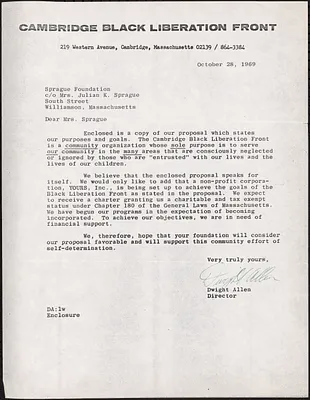 Cambridge Black Liberation Front; Capital Formation; Committee on Urban Responsibility; Daishiki Village Inc., Employment and Market Research Institute; Hamil Associates, Inc.; Michelle’s Beauty Salon; Neighborhood Involvement for Children’s Education; Open Ear Association; People’s Job Co-Op; Rebellion News; Shopping Center Task Force; Sportsman’s Tennis Club, Inc.; Taxi Medallion