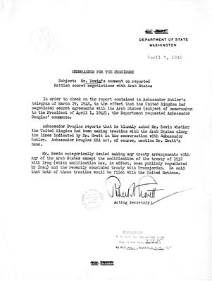 Memorandum from Acting Secretary of State Robert Lovett to President Harry S. Truman